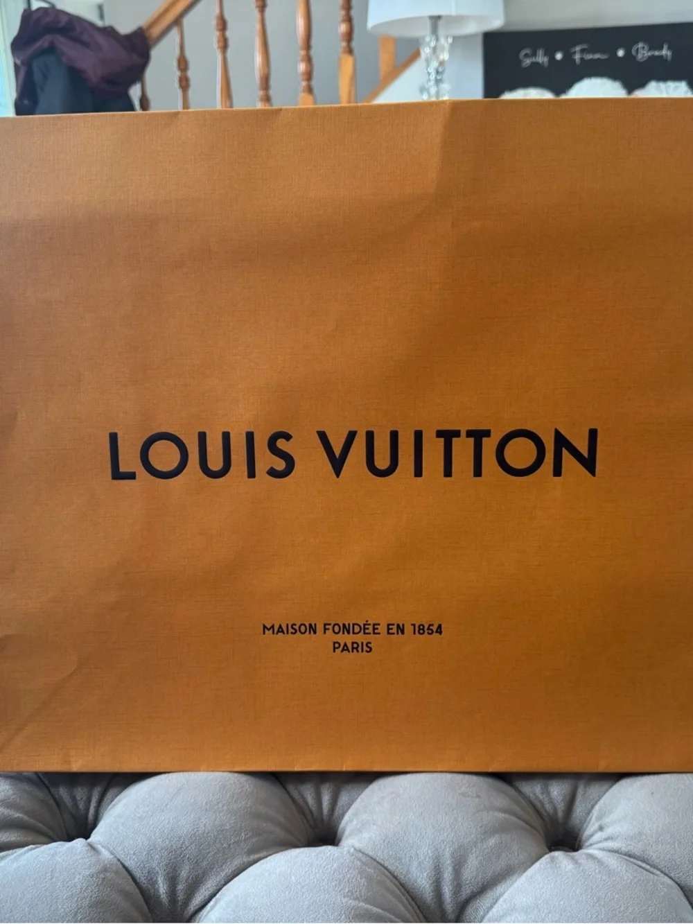NWOT Louis Vuitton Signature Orange Tote/Gift Bag Large with Blue Ribbon Handles